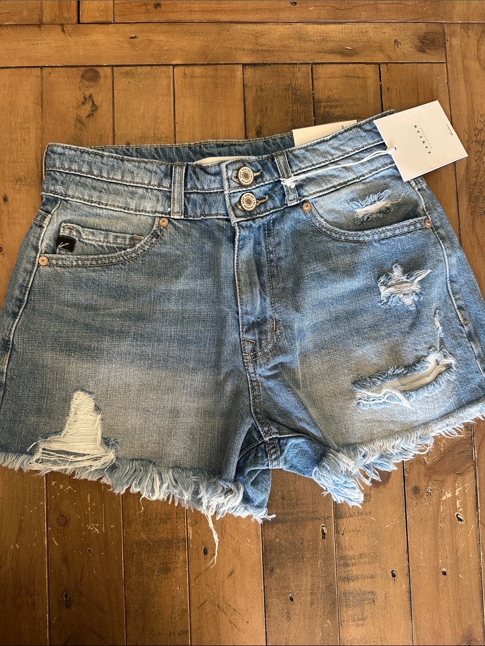 Kancan Sarah high rise mom shorts Light Blue Distressed Denim Shorts - size 3/25